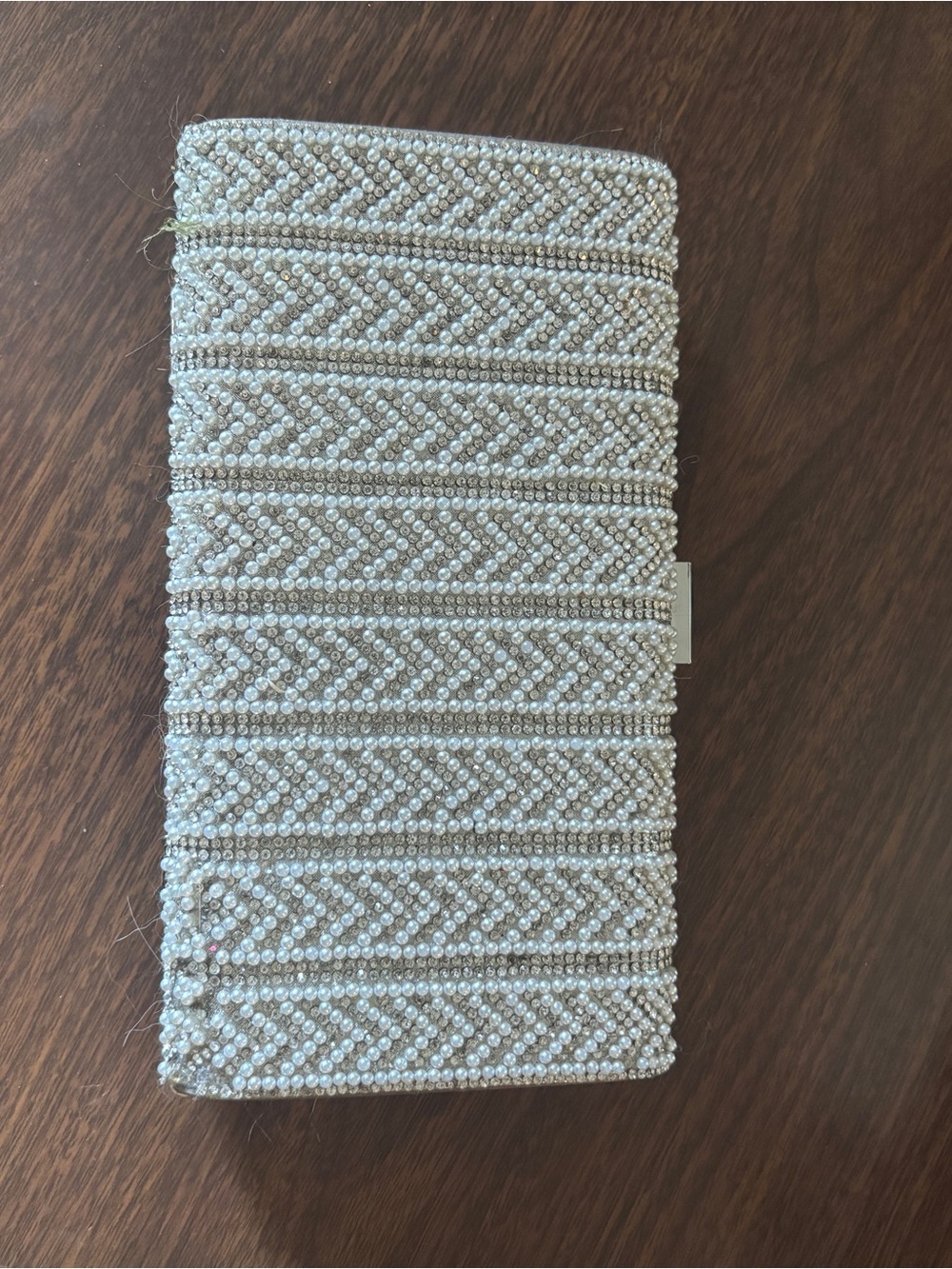 INC International Concepts Ivory Pearl & Silver Beaded Clutch